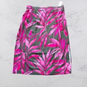 NWT Tropical Leaf Linen Blend Skirt  Size 22 ,  Elastic Waist Holiday Party
